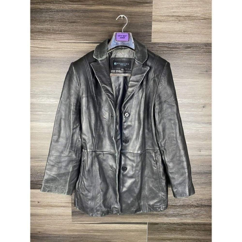 Kenneth Cole Womens Black Leather Jacket Size L